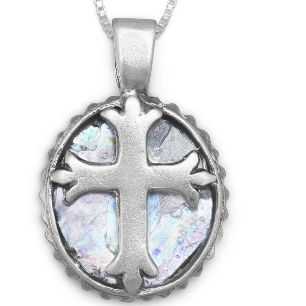 18" Oval Roman Glass Cross Necklace